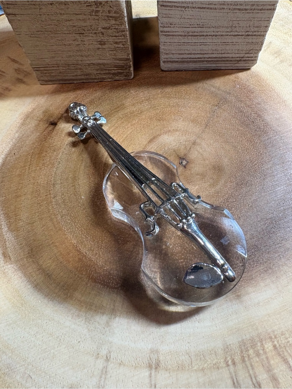 Vintage Clear and Silver Glass Violin Accent